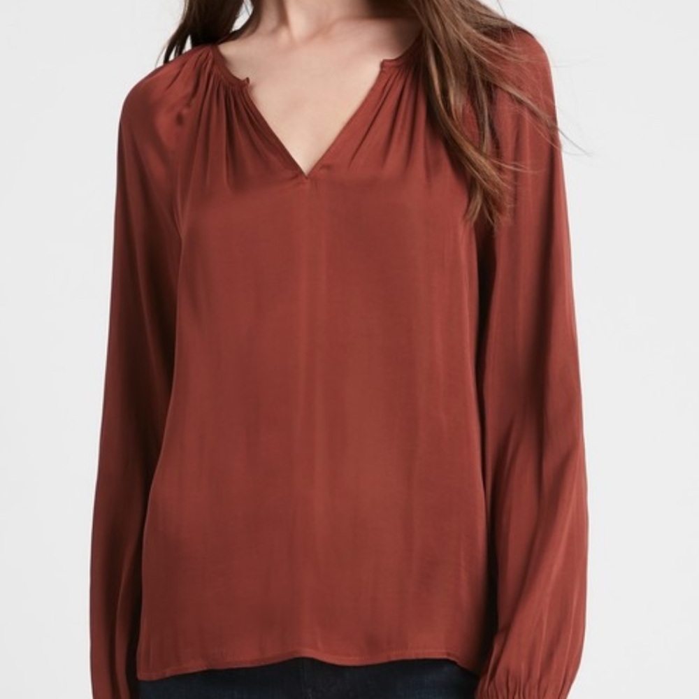 Elegant Rust V-Neck Blouse